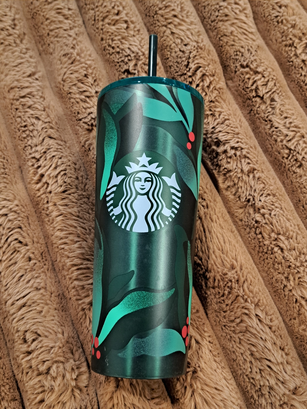 Starbucks 2019 Holiday Green Mistletoe Holly Stainless Steel Cold Cup Tumbler